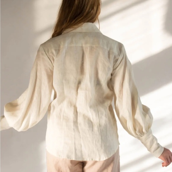 NWOT Pavietra Bishop Sleeve Victorian Linen Blouse - Picture 3 of 11